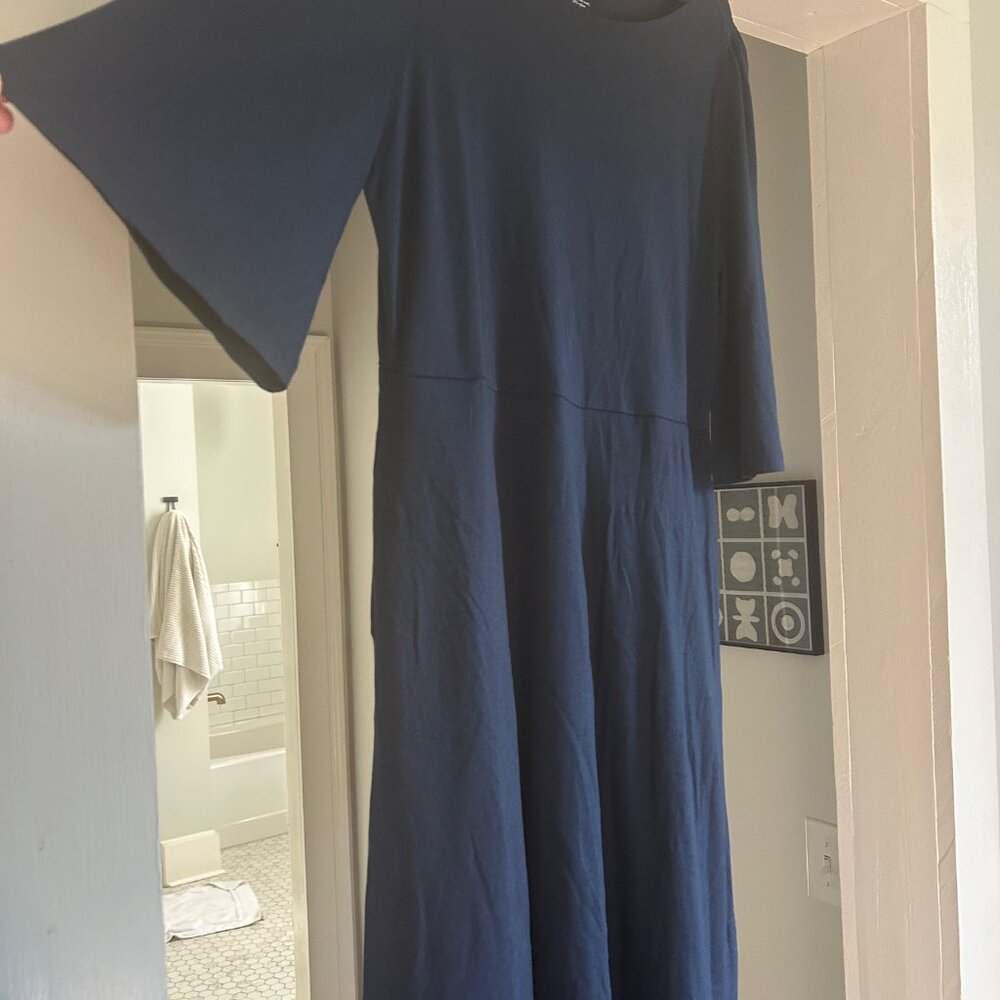 Wool& Renata Bell Sleeve Dress Size Large Marine Blue - Picture 3 of 6